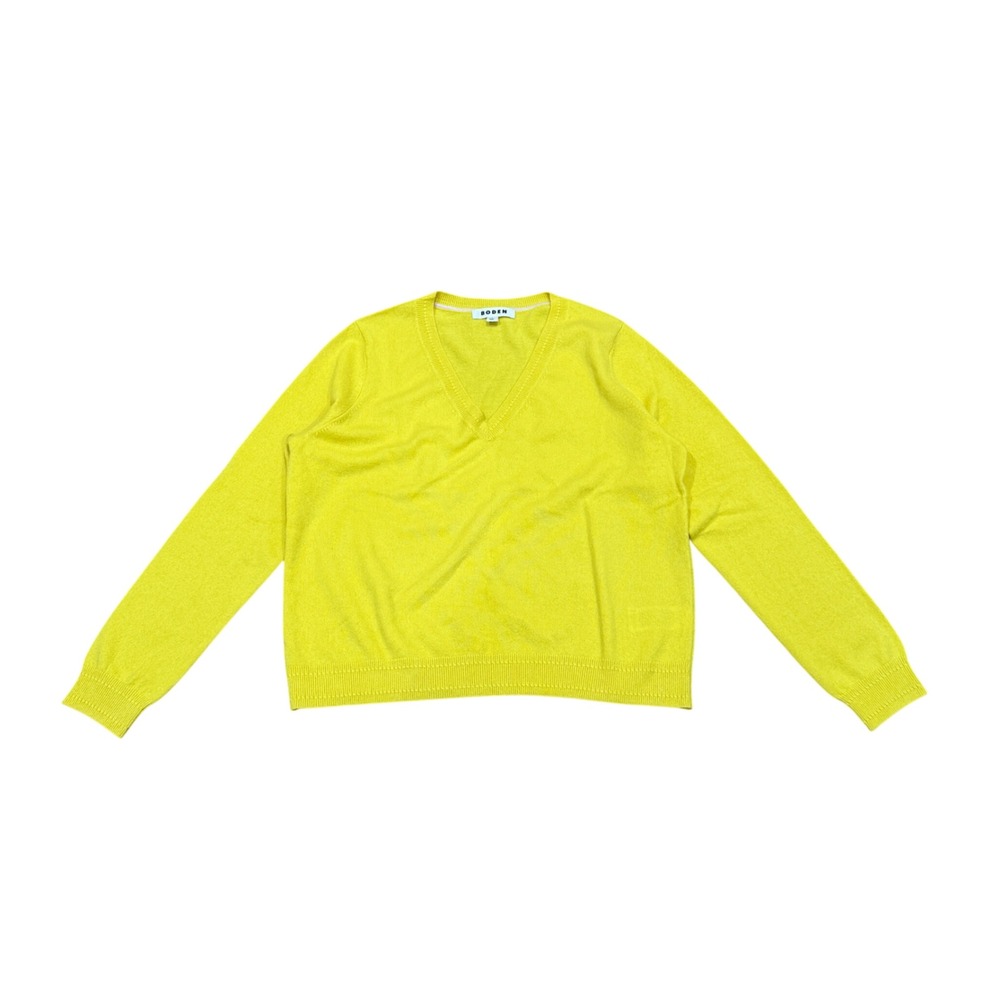 Boden Eva Cashmere V Neck Sweater Yellow Large L Cozy Lightweight Work Casual